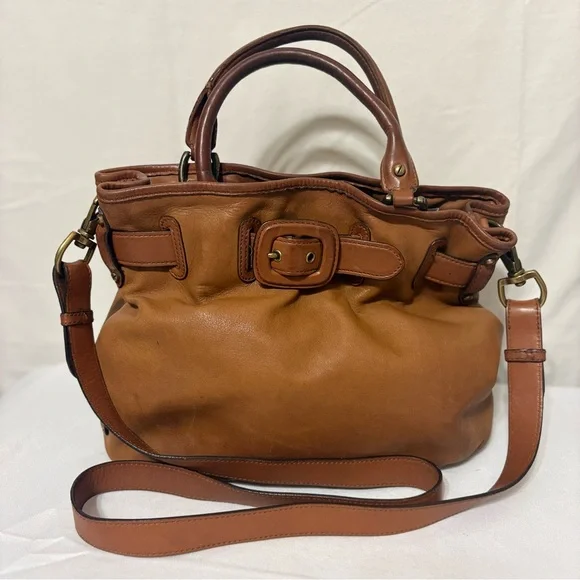Cole Haan brown leather top handle tote with adj  shoulder strap and buckle - Picture 2 of 10
